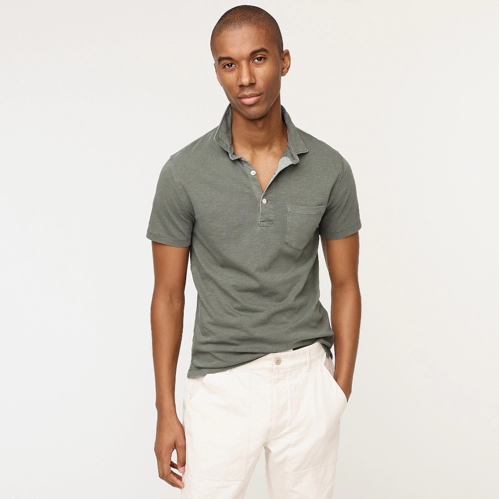 NWT J Crew Green Slub Short Sleeve Polo
